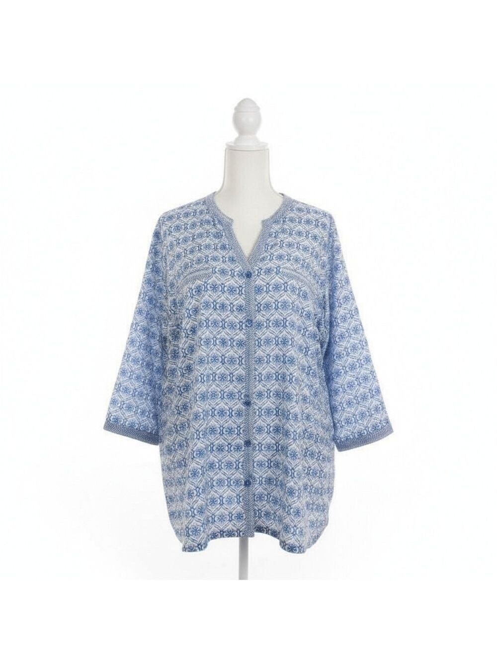 Catherines Women's Blue Button Down Top 3/4 Sleeve Size 3X